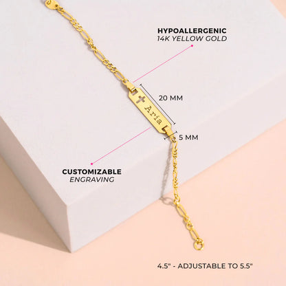 14k Cross Cutout Tag ID Baby Bracelet 5.5"