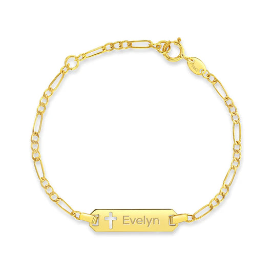 14k Cross Cutout Tag ID Baby Bracelet 5.5"