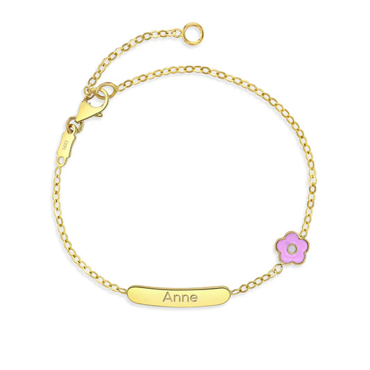 14k Pastel Flower Tag ID Girls Bracelet 5" to 6"