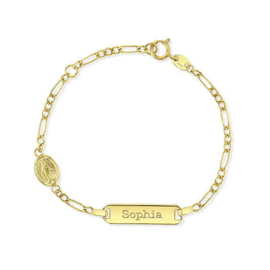 14k Virgin Mary Tag ID Bracelet 4.5" to 5.5"