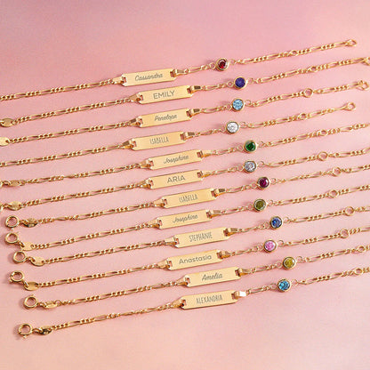 14k Gold Tag ID With Simulated Birthstone CZ 4.5"-5.5" Baby Bracelet