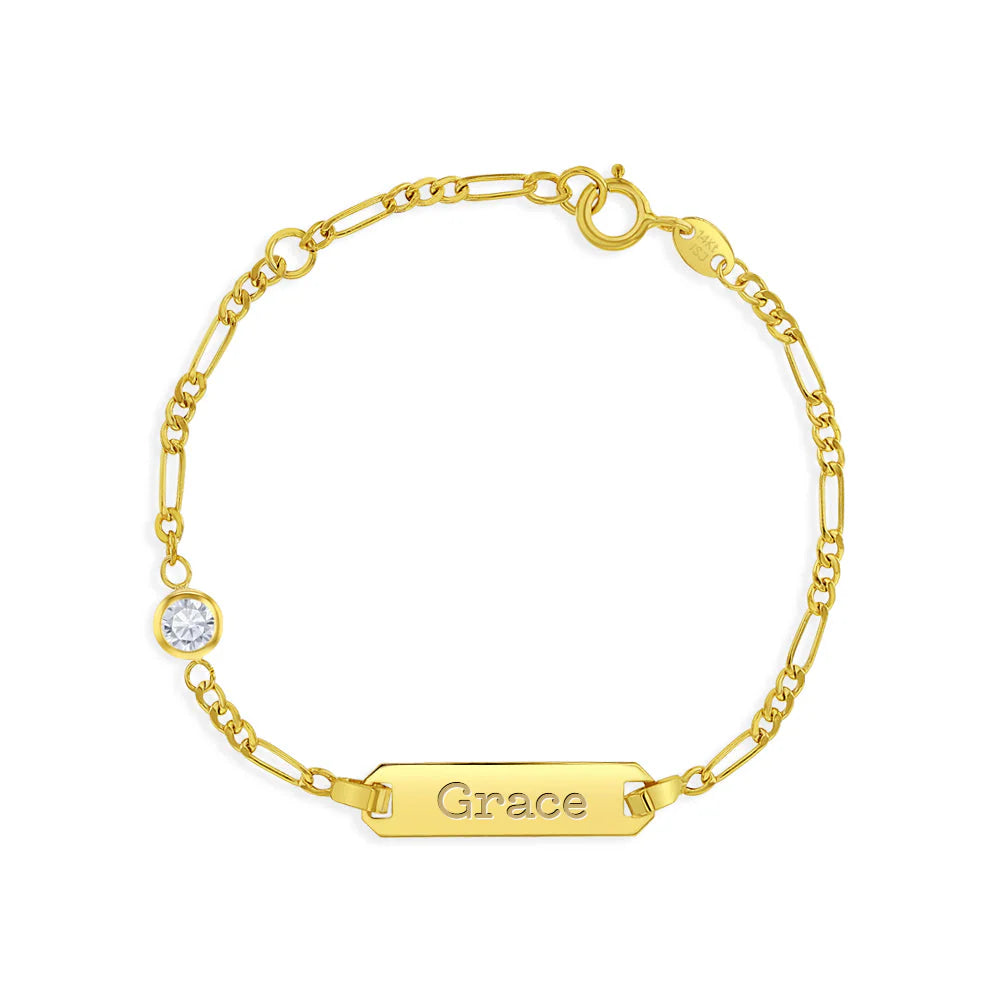 14k Gold Tag ID With Simulated Birthstone CZ 4.5"-5.5" Baby Bracelet
