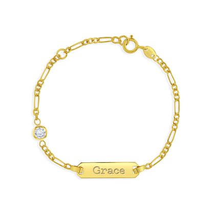 14k Gold Tag ID With Simulated Birthstone CZ 4.5"-5.5" Baby Bracelet
