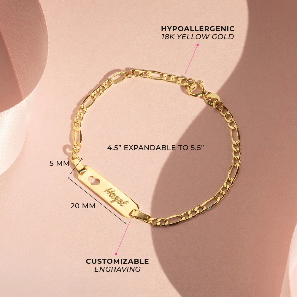 14k Heart Cutout Tag ID Baby Bracelet 4.5" to 5"