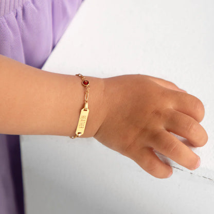 14k Gold Tag ID With Simulated Birthstone CZ 4.5"-5.5" Baby Bracelet