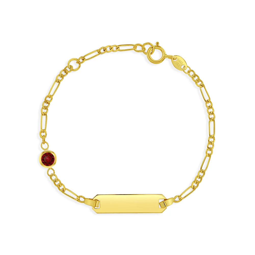 14k Gold Tag ID With Simulated Birthstone CZ 4.5"-5.5" Baby Bracelet