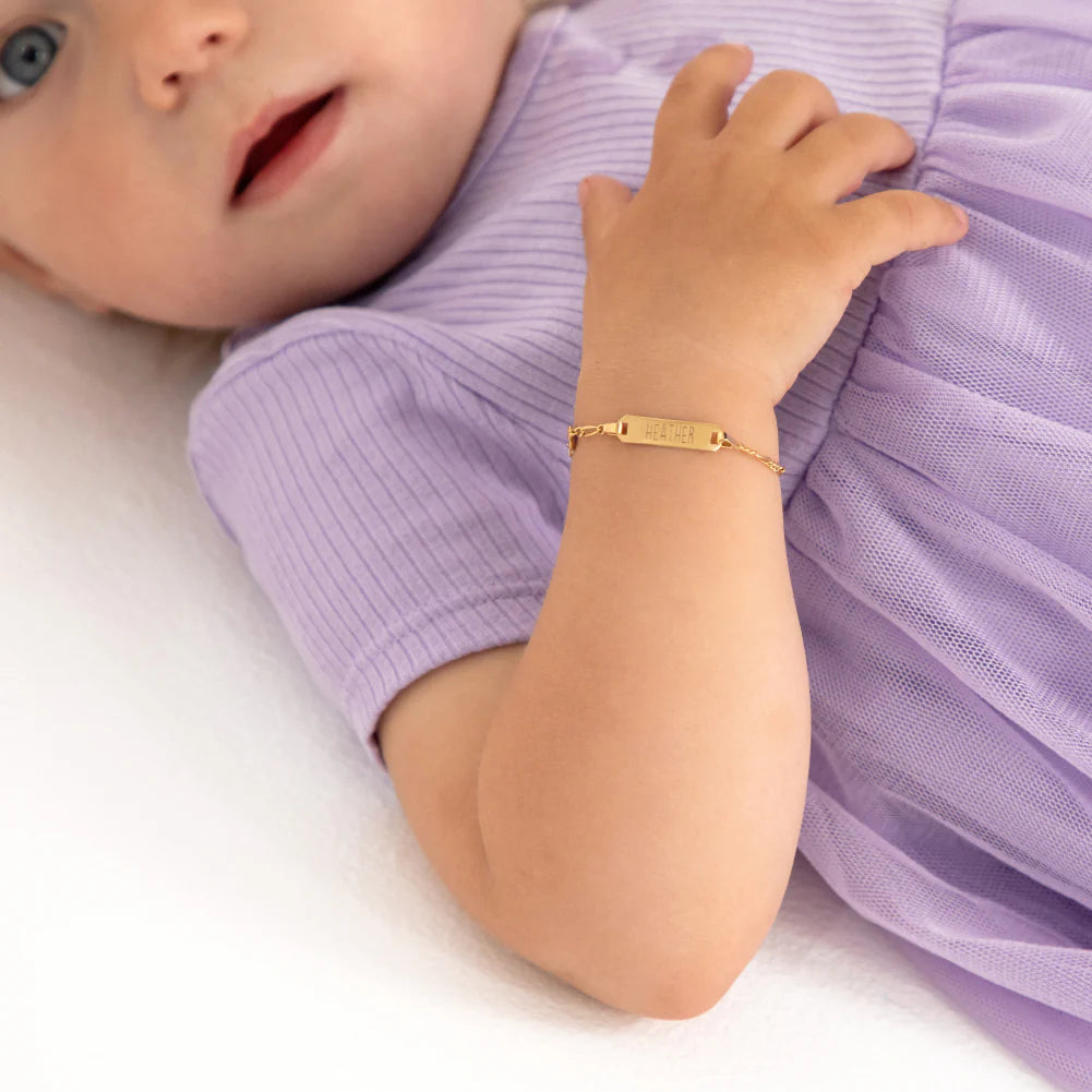 14k Gold Tag ID With Simulated Birthstone CZ 4.5"-5.5" Baby Bracelet