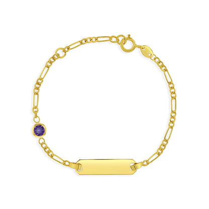 14k Gold Tag ID With Simulated Birthstone CZ 4.5"-5.5" Baby Bracelet