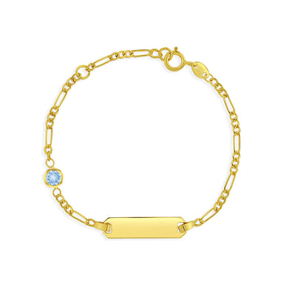 14k Gold Tag ID With Simulated Birthstone CZ 4.5"-5.5" Baby Bracelet