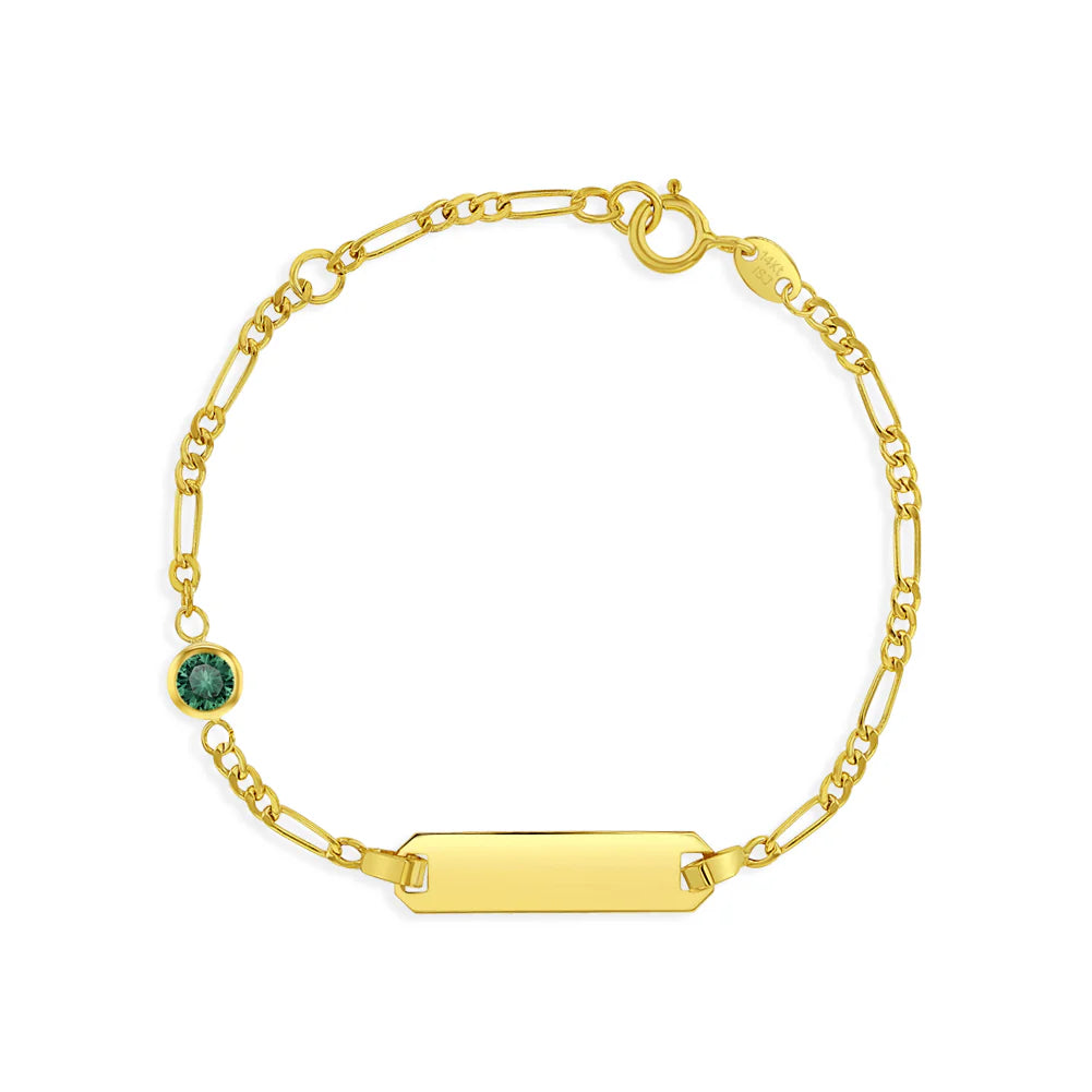 14k Gold Tag ID With Simulated Birthstone CZ 4.5"-5.5" Baby Bracelet