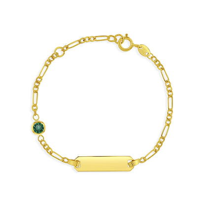 14k Gold Tag ID With Simulated Birthstone CZ 4.5"-5.5" Baby Bracelet
