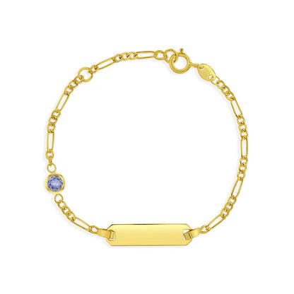 14k Gold Tag ID With Simulated Birthstone CZ 4.5"-5.5" Baby Bracelet