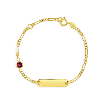 14k Gold Tag ID With Simulated Birthstone CZ 4.5"-5.5" Baby Bracelet