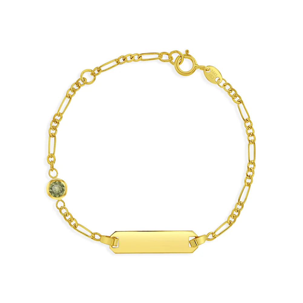 14k Gold Tag ID With Simulated Birthstone CZ 4.5"-5.5" Baby Bracelet