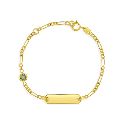 14k Gold Tag ID With Simulated Birthstone CZ 4.5"-5.5" Baby Bracelet