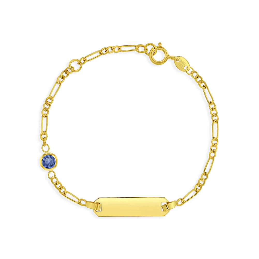 14k Gold Tag ID With Simulated Birthstone CZ 4.5"-5.5" Baby Bracelet