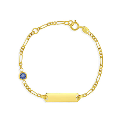 14k Gold Tag ID With Simulated Birthstone CZ 4.5"-5.5" Baby Bracelet