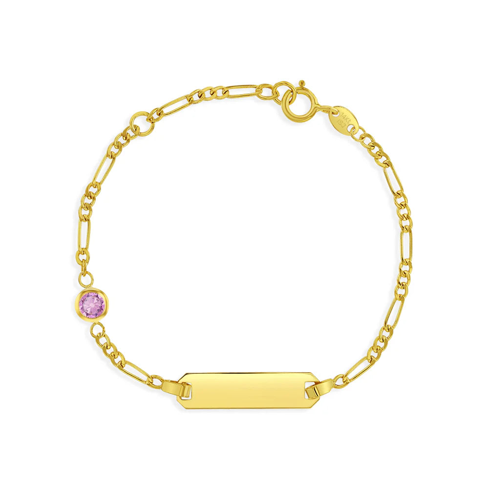 14k Gold Tag ID With Simulated Birthstone CZ 4.5"-5.5" Baby Bracelet