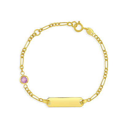 14k Gold Tag ID With Simulated Birthstone CZ 4.5"-5.5" Baby Bracelet