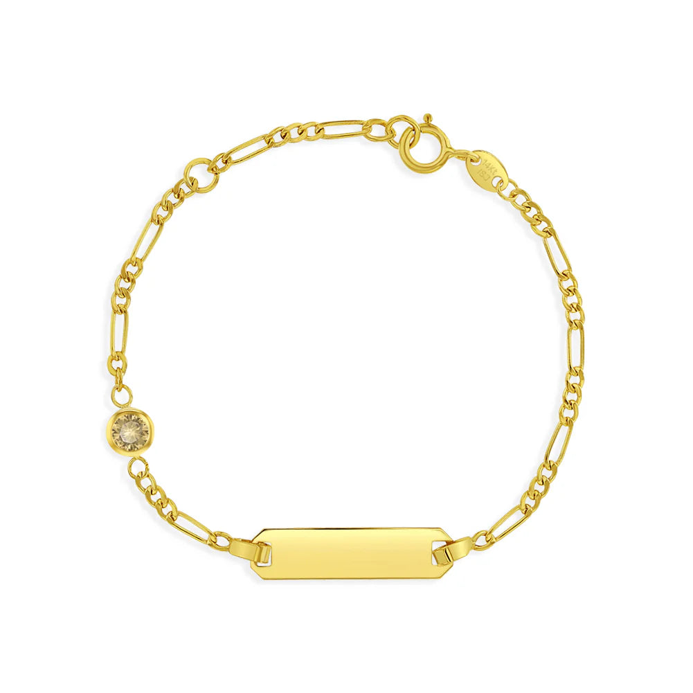 14k Gold Tag ID With Simulated Birthstone CZ 4.5"-5.5" Baby Bracelet