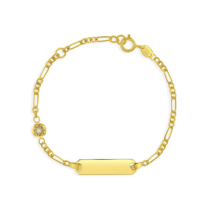 14k Gold Tag ID With Simulated Birthstone CZ 4.5"-5.5" Baby Bracelet