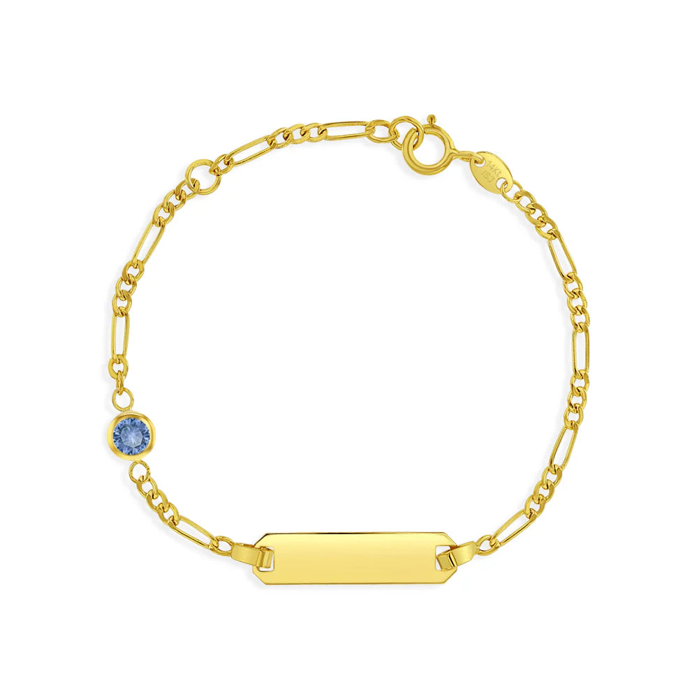 14k Gold Tag ID With Simulated Birthstone CZ 4.5"-5.5" Baby Bracelet