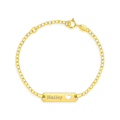 14k Gold Heart ID Curb Chain Bracelet 4.5" to 5.5"