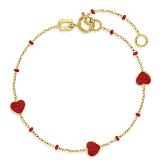14k Red Enamel Heart Girls Bracelet