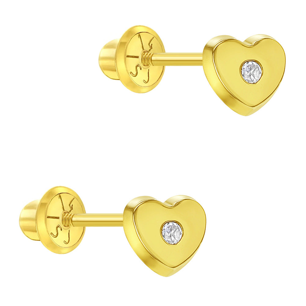 Pendientes de niña con circonita cúbica en forma de corazón de 14 k