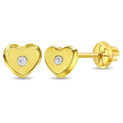 Pendientes de niña con circonita cúbica en forma de corazón de 14 k