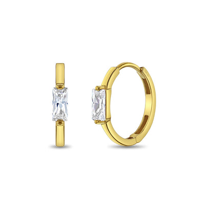 14k Baguette Cut Girls Huggie Earrings