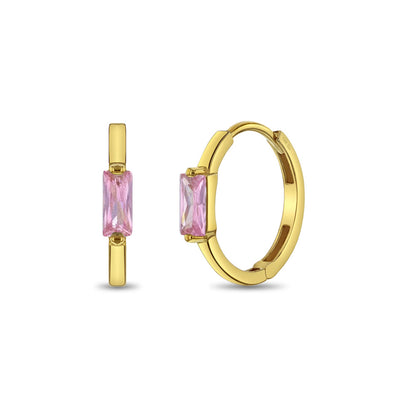 14k Baguette Cut Girls Huggie Earrings