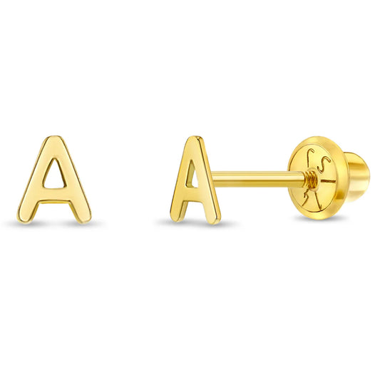 14k Itsy Bitsy Initial Letter Girl Earrings