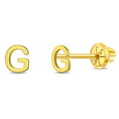 14k Itsy Bitsy Initial Letter Girl Earrings