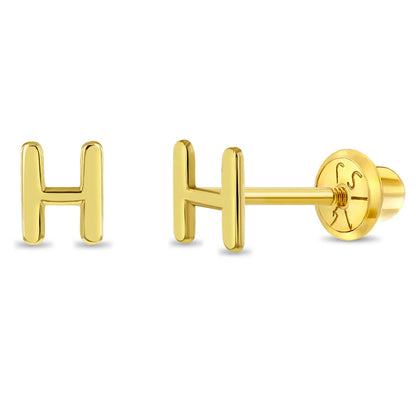 14k Itsy Bitsy Initial Letter Girl Earrings