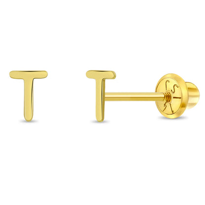 14k Itsy Bitsy Initial Letter Girl Earrings