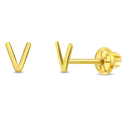 14k Itsy Bitsy Initial Letter Girl Earrings