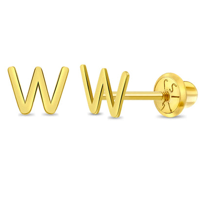 14k Itsy Bitsy Initial Letter Girl Earrings