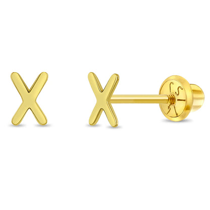 14k Itsy Bitsy Initial Letter Girl Earrings