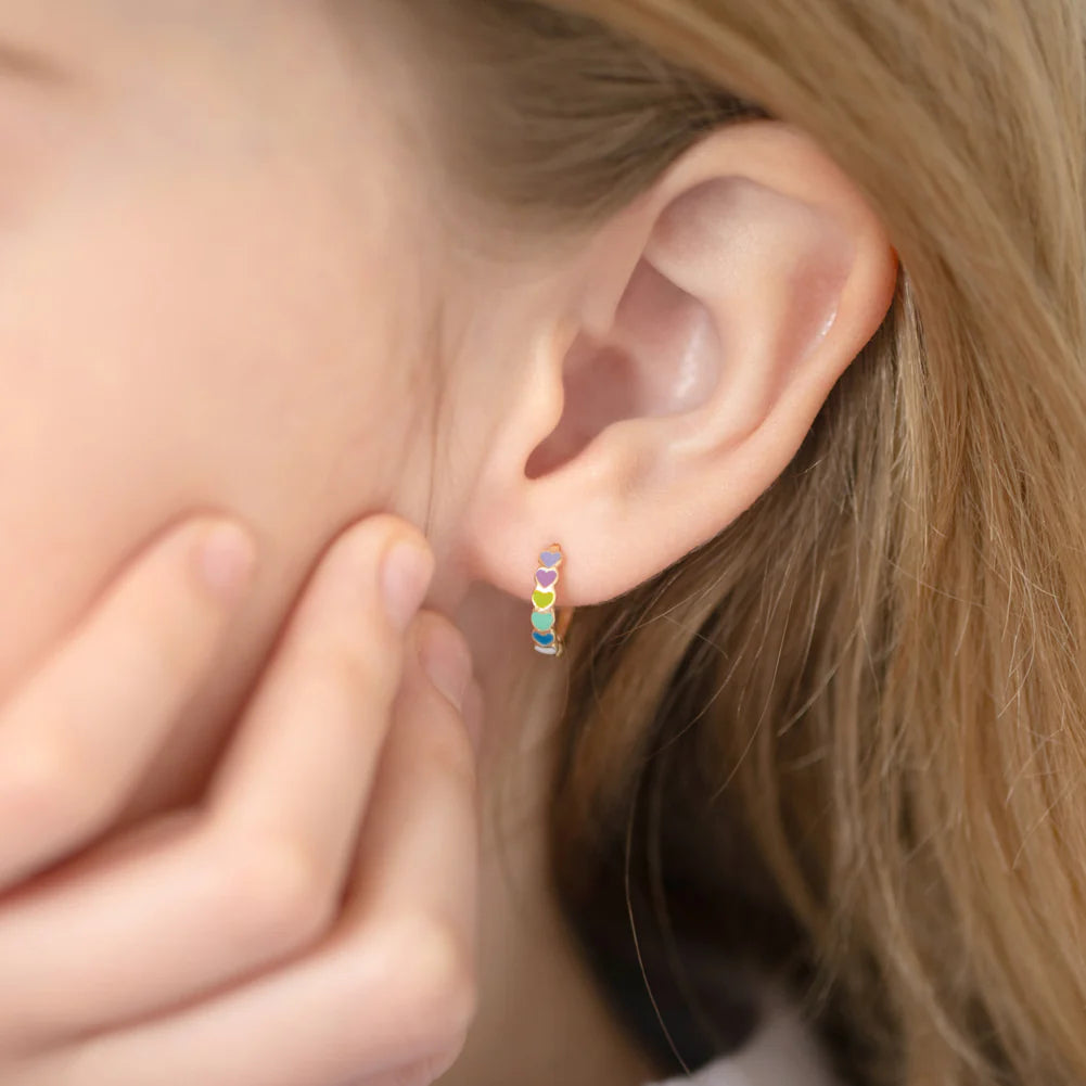 14k Multicolored Heart Cascade Kids Earrings