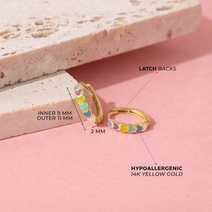 14k Multicolored Heart Cascade Kids Earrings