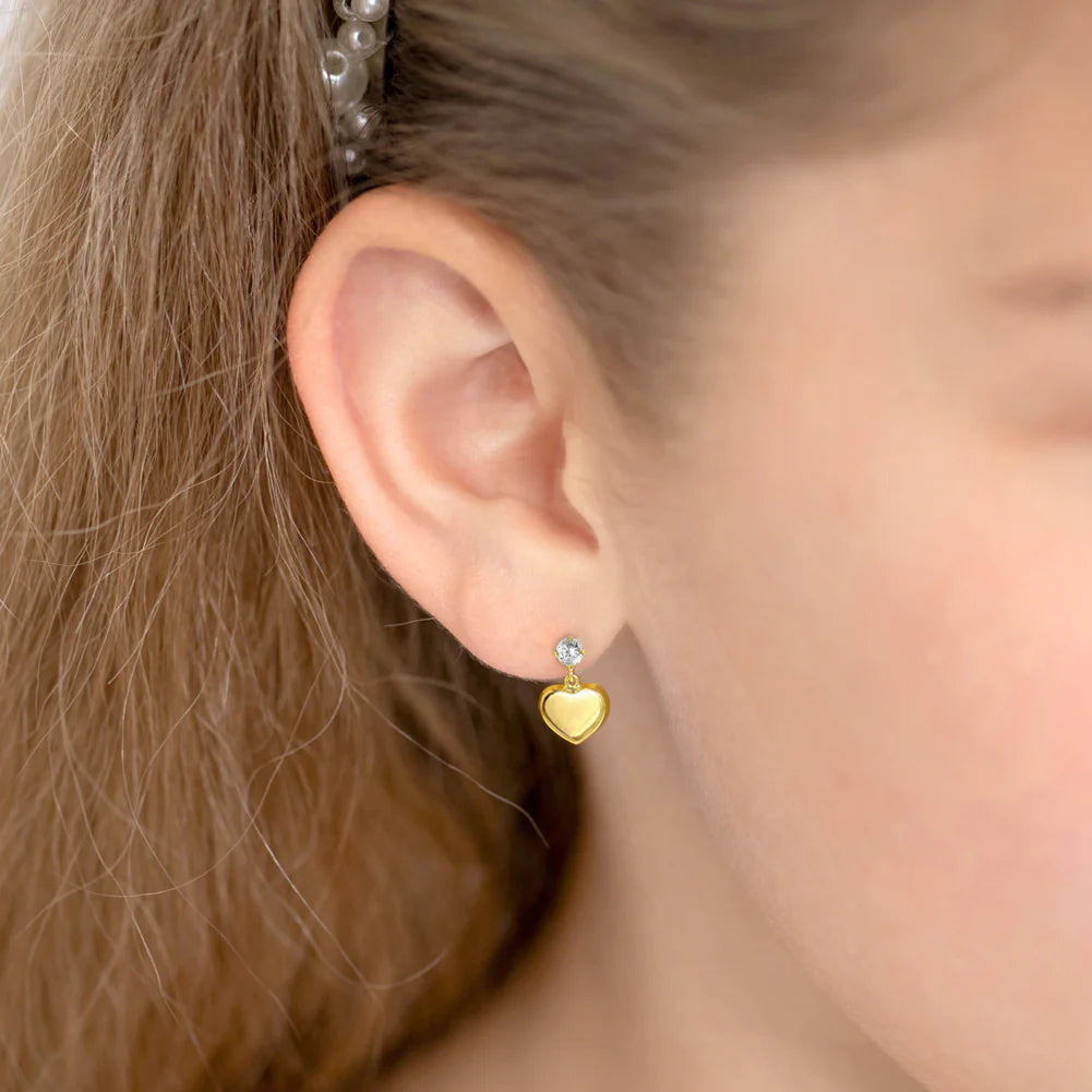 14k Heart Dangle CZ Girls Earrings
