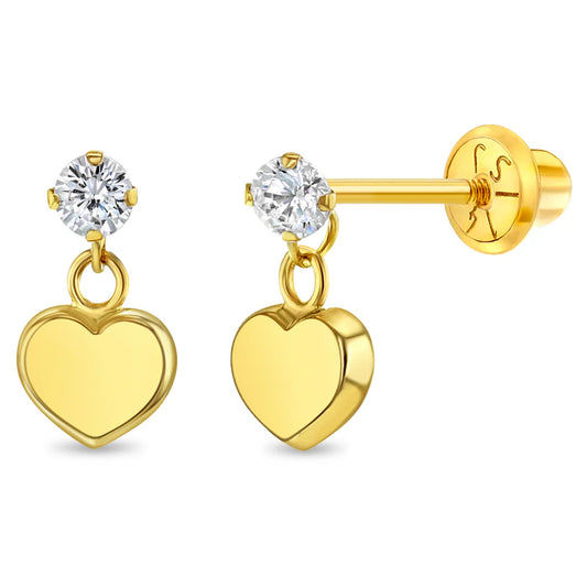 14k Heart Dangle CZ Girls Earrings