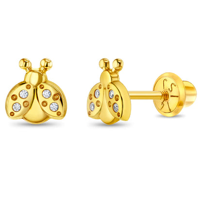 14k CZ Ladybug Girl Earrings