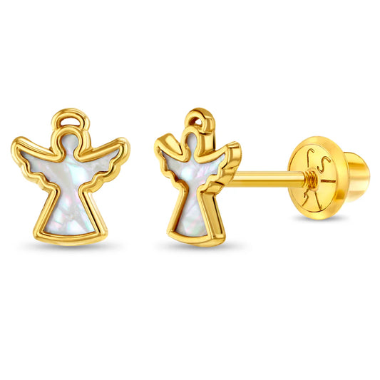 14k Mother of Pearl Angel Girl Earrings