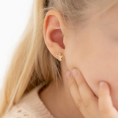 14k Mother of Pearl Angel Girl Earrings