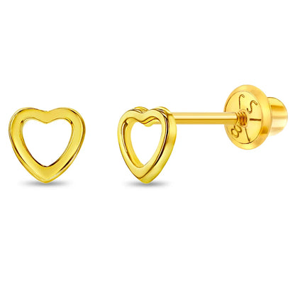 18k Gold Petite Open Heart Toddler Earrings