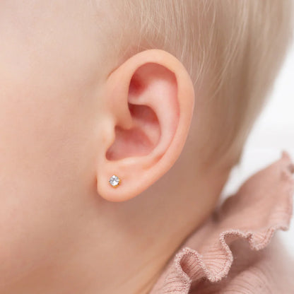 14k 4 Prong CZ Solitaire Toddler Earrings