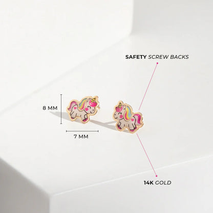 14k Simply Unicorn Girl Earrings