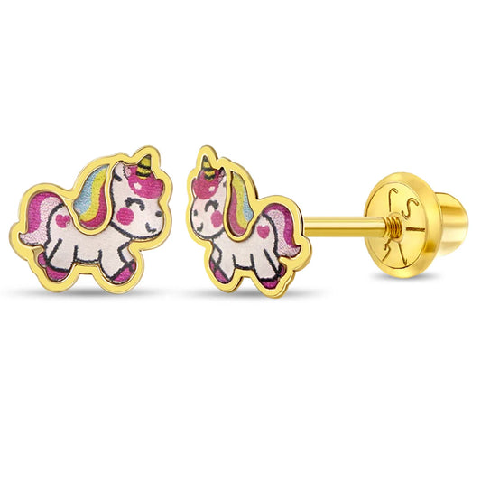14k Simply Unicorn Girl Earrings